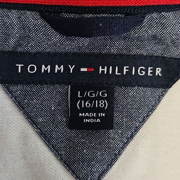 TOMMY HILFIGER Big Boys Color Block White Polo, Size L (16/18) - Picture 2 of 4